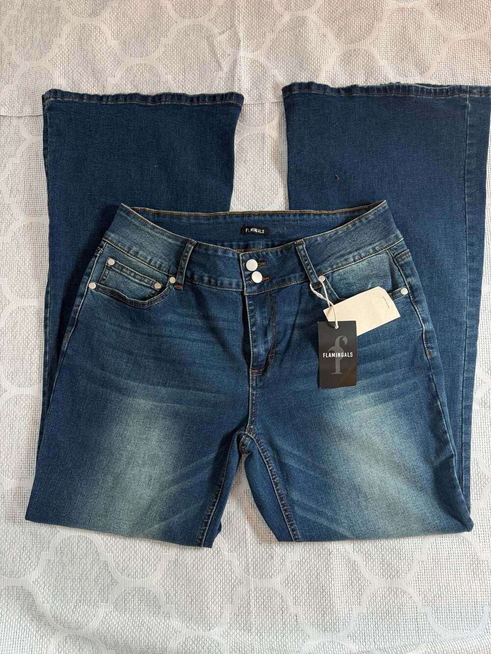 Flamingals Flare Leg Jeans Dark Wash Mid Rise